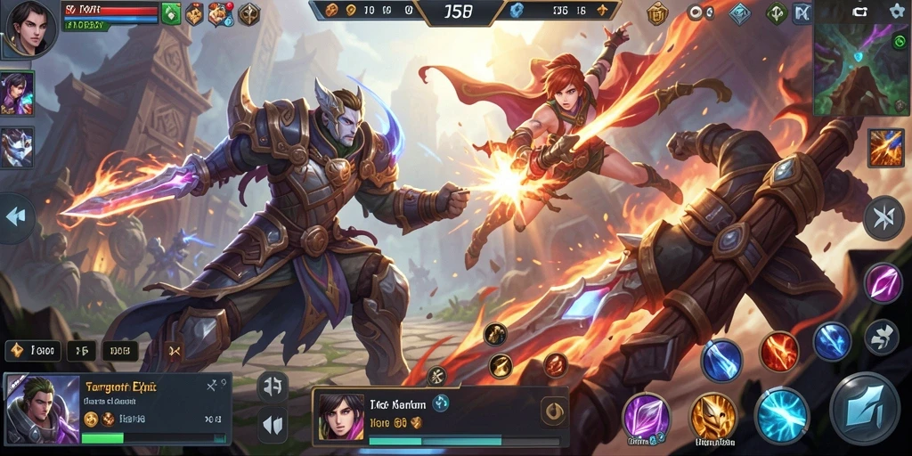Screenshot gameplay 55RP dengan aksi luar biasa dari karakter MOBA.