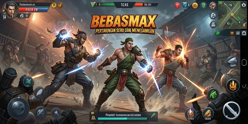 Gameplay pertarungan seru di BEBASMAX dengan karakter yang penuh aksi.