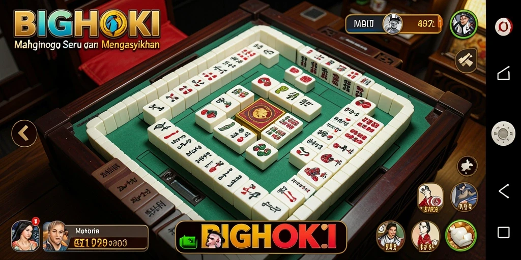 Screenshot BIGHOKI menampilkan gameplay Mahjong yang menarik.