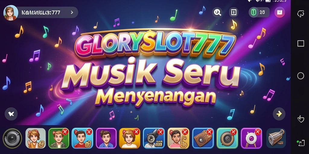 Tampilan gameplay seru GLORYSLOT777 dengan berbagai genre musik.