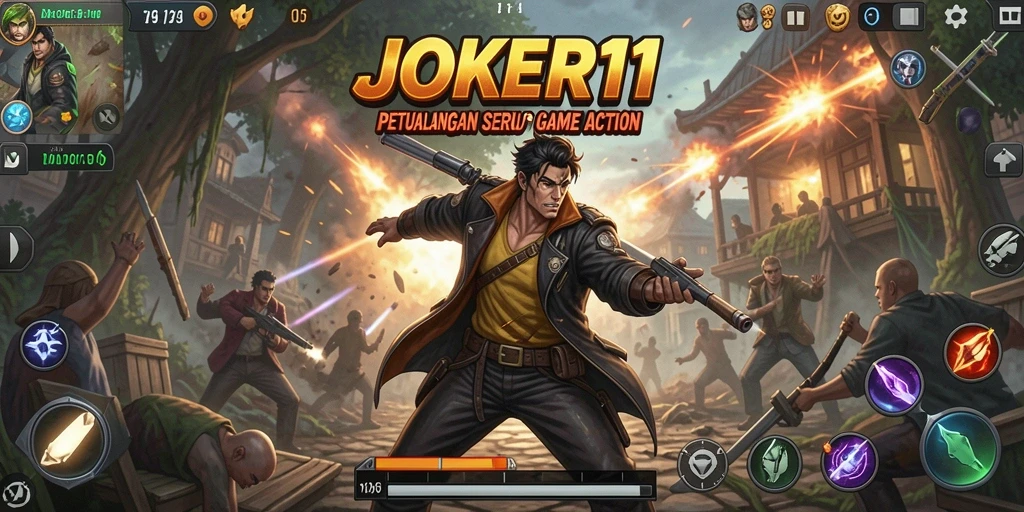 Screenshot utama JOKER11 menampilkan aksi seru dalam gameplay.
