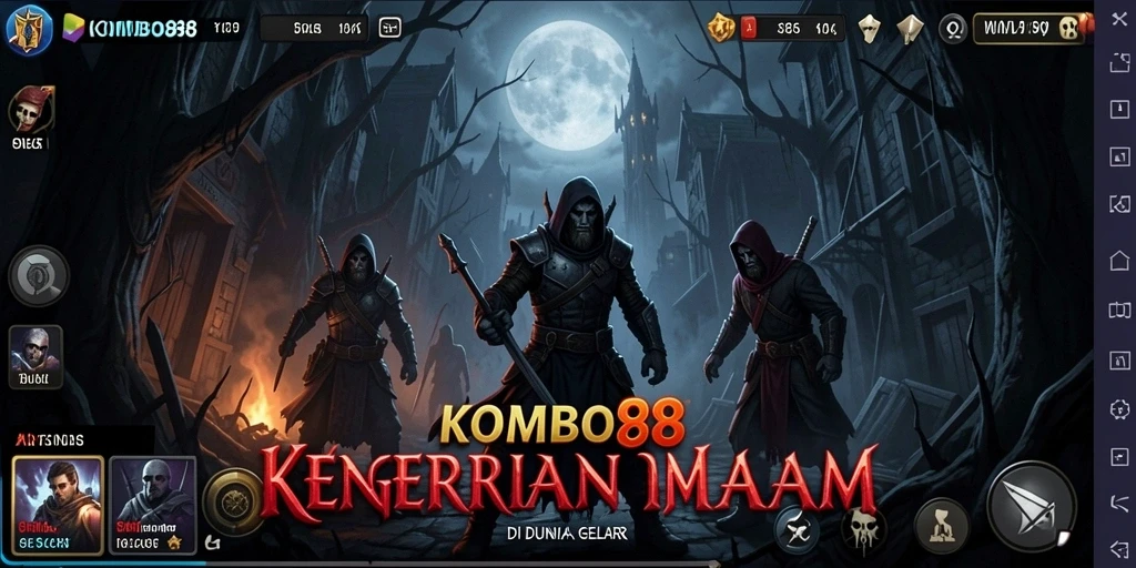 Tangkapan layar dari gameplay KOMBO88 yang menampilkan suasana horor yang mencekam.