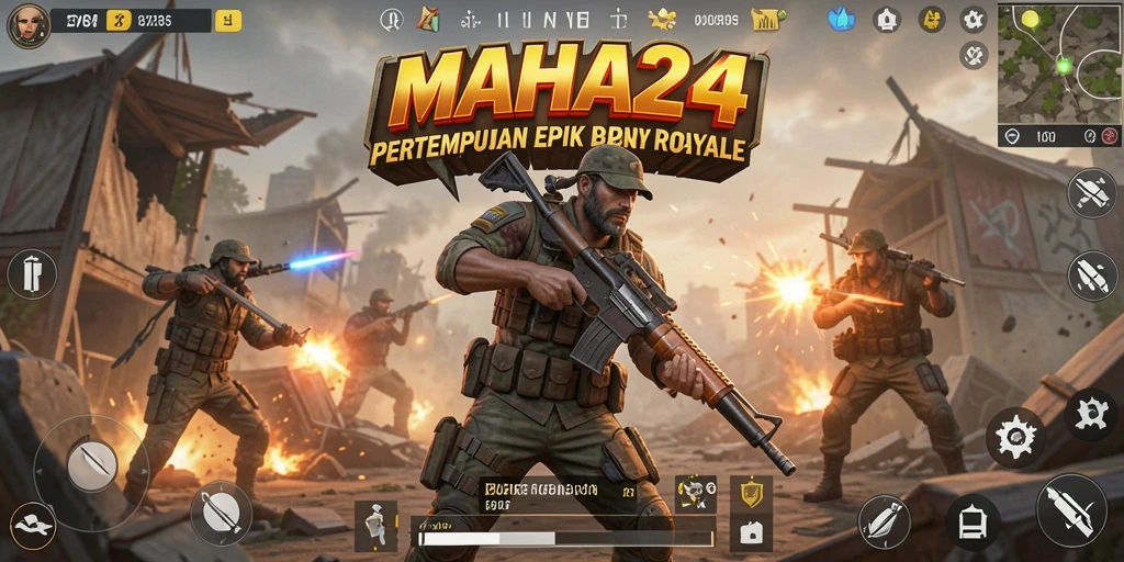 Screenshot utama MAHA24 yang menampilkan pertempuran intens dalam Battle Royale.