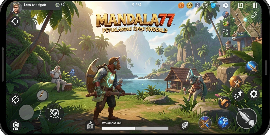 Tangkapan layar gameplay <strong>MANDALA77</strong> dengan pemandangan indah dunia Open World.