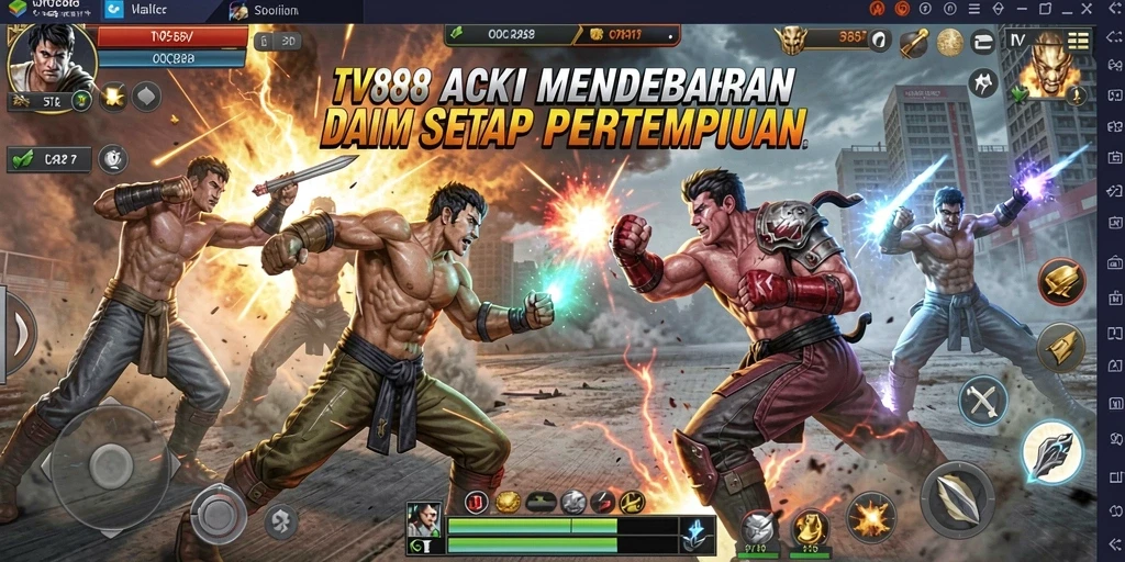 Screenshot menampilkan pertempuran mendebarkan dalam TV888.